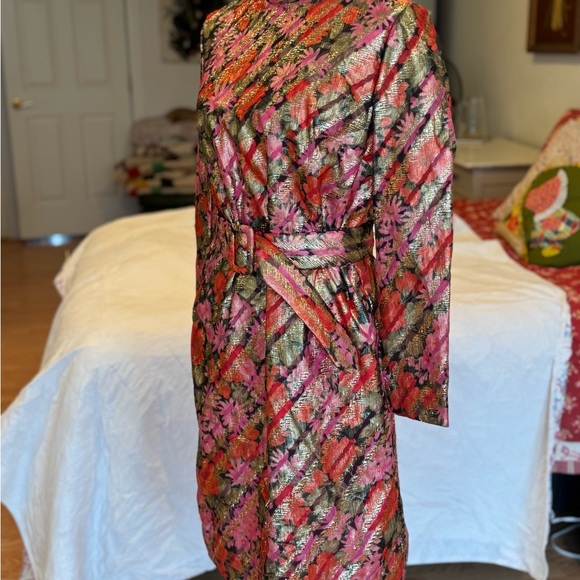 Pink Metallic Floral Long Sleeve Belted Dress From British Designer Dynasty - Picture 6 of 9